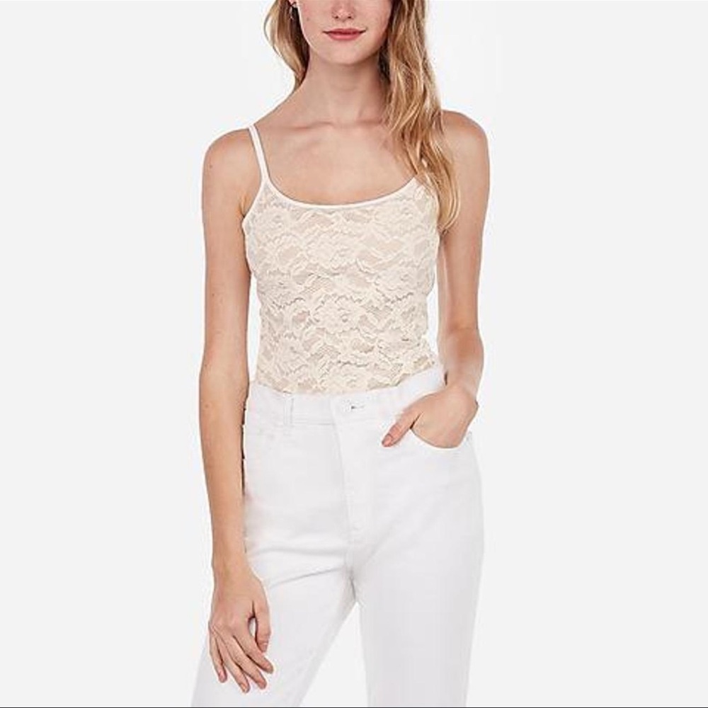 LOFT Ivory Lace Gold Metallic Cami Adjustable Straps L Large EUC $40 KL